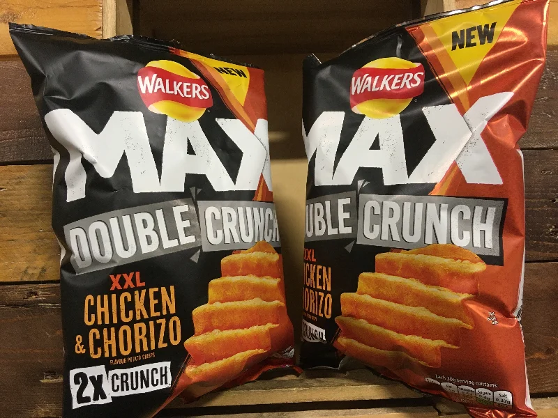 ---4x Walkers Max Double Crunch XXL Chicken & Chorizo Share Bags (4x140g)