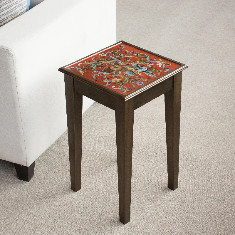 -Splash-proof food bowl AND Anti-choking slow food bowlBirds in the Red Skies Floral and Bird Motif Reverse-Painted Glass Accent Table -Splash-proof food bowl AND Anti-choking slow food bowlBirds in the Red Skies Floral and Bird Motif Reverse-Painted Glass Accent Table