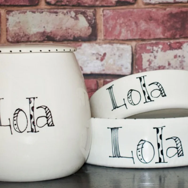 -Splash-proof food bowl AND Anti-choking slow food bowlPersonalised Dog Bowls And Treat Jar Set In Doodle Design -Splash-proof food bowl AND Anti-choking slow food bowlPersonalised Dog Bowls And Treat Jar Set In Doodle Design