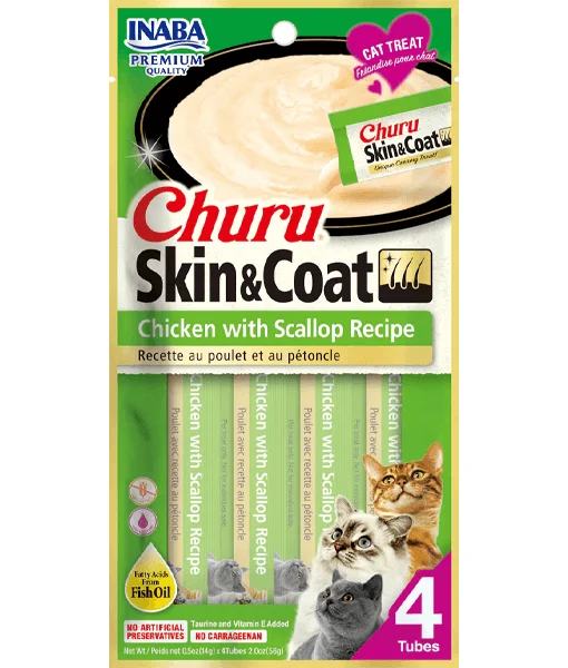    - Affordable cat food with good quality  Inaba - Churu Chicken With Scallop Recipe Skin & Coat 4 Tubes 56g