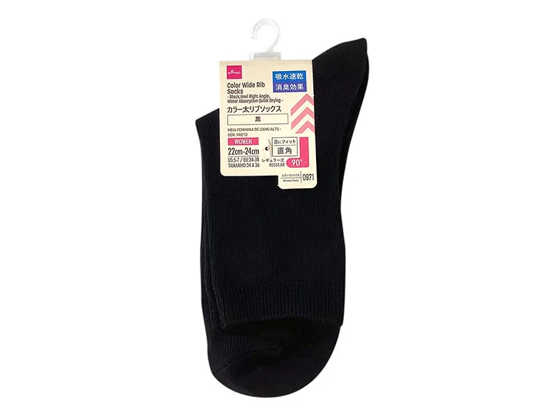 ---Color Wide Rib Socks Black Heel Right Angle Water Absorption Quick Drying