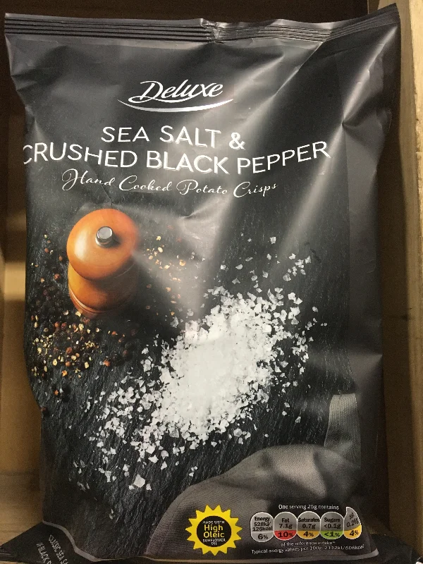 ---Deluxe Sea Salt & Cracked Black Pepper Hand Cooked Crisps 150g