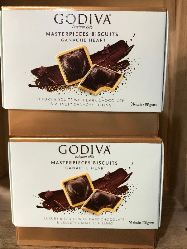 ---20x Godiva Masterpiece Biscuits Dark Ganache Heart (2 Box's of 10 Biscuits)